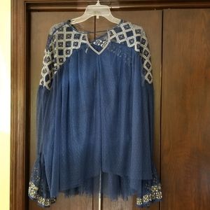 Blue see through overthrow blouse